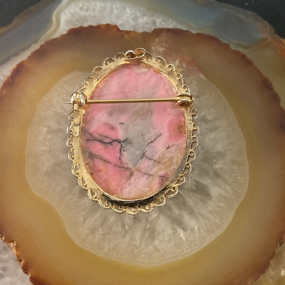 Vintage Rhodonite oval brooch sterling brooch 1.75" x 1.5" Guc - Picture 2 of 14